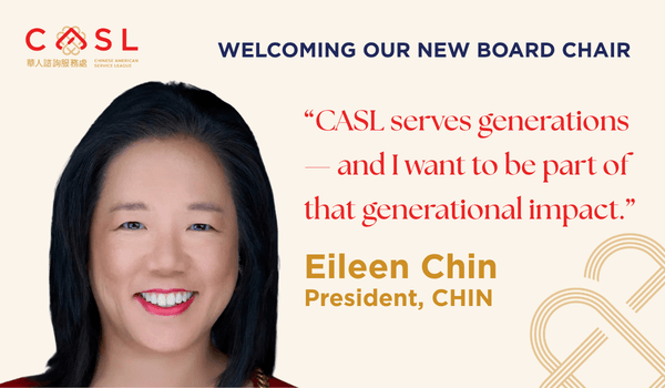 board chair announcement featuring eileen chin